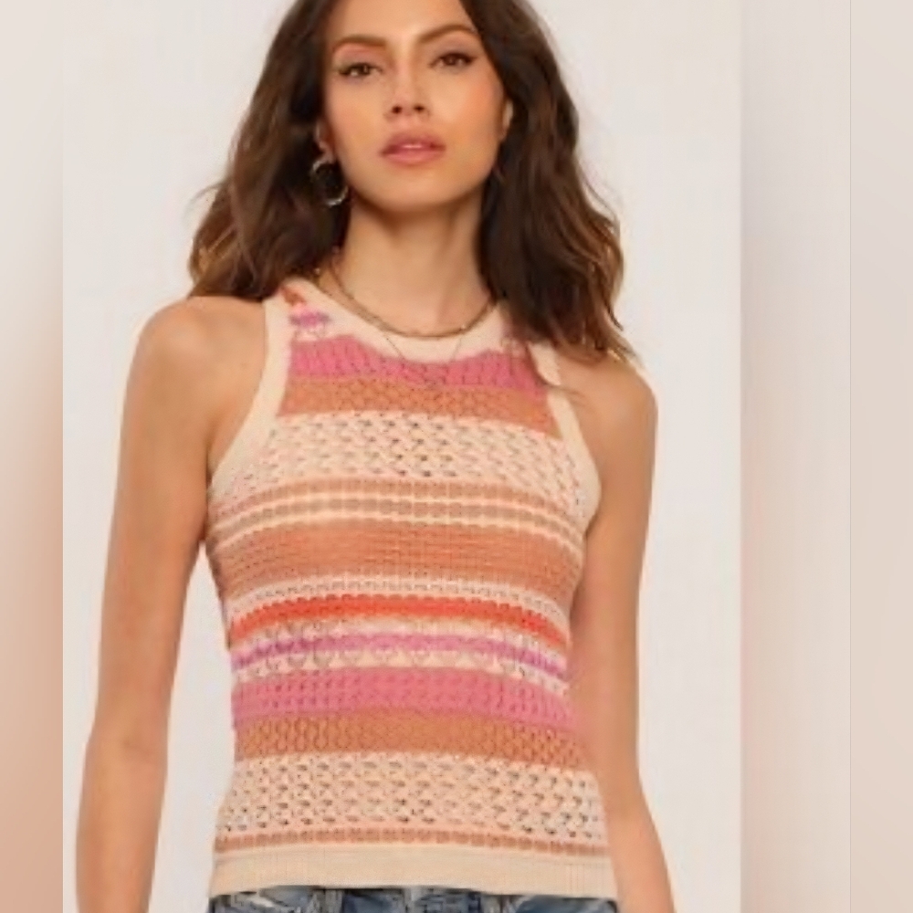 🔥LULUS cream Striped Knit Tank Top size small 🔥NEW!